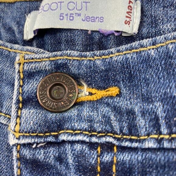 Levi 515 Jeans Womens 16 Medium Blue Denim Boot Cut Distressed 5 Pocket Stretch - Picture 6 of 16